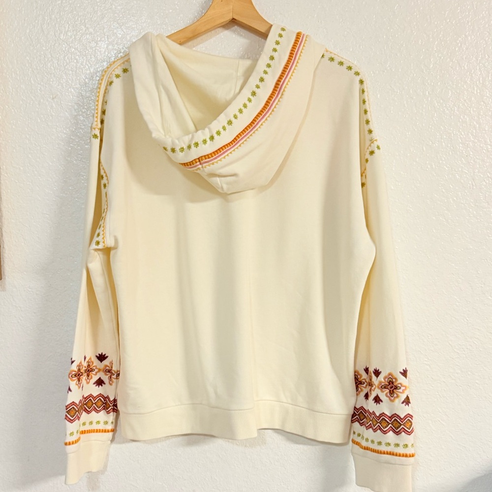 Driftwood Cotton Sweatshirt Zip Jacket Embroidered Teddy Hoodie Ivory size XL - Picture 9 of 14